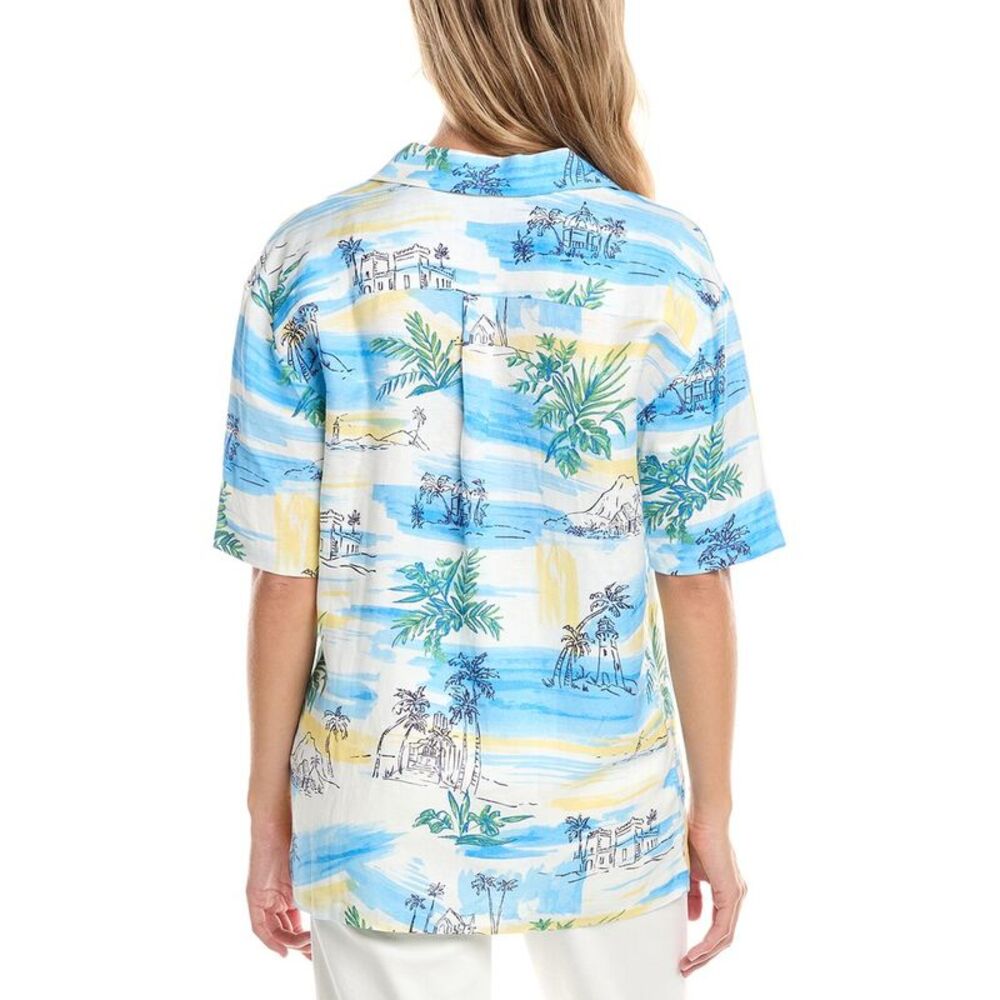 Tori Richard Womens  Postcards Ashby Linen-Blend Blouse, White - Picture 2 of 3